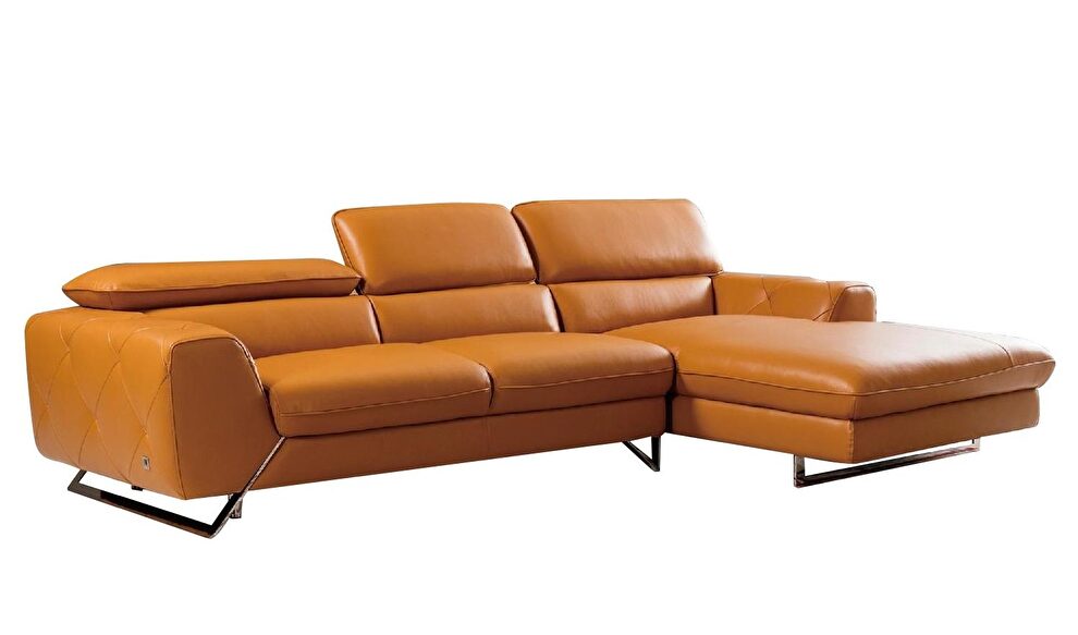 Modern low-profile sectional in pumpkin leather by Beverly Hills additional picture 2