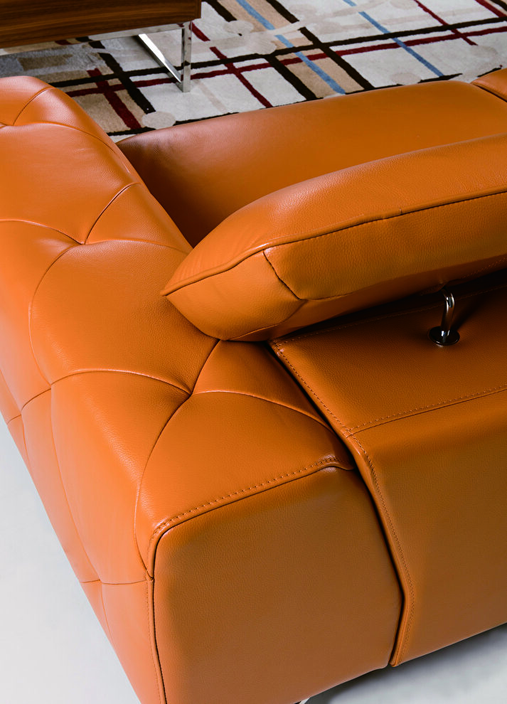 Modern low-profile sectional in pumpkin leather by Beverly Hills additional picture 3