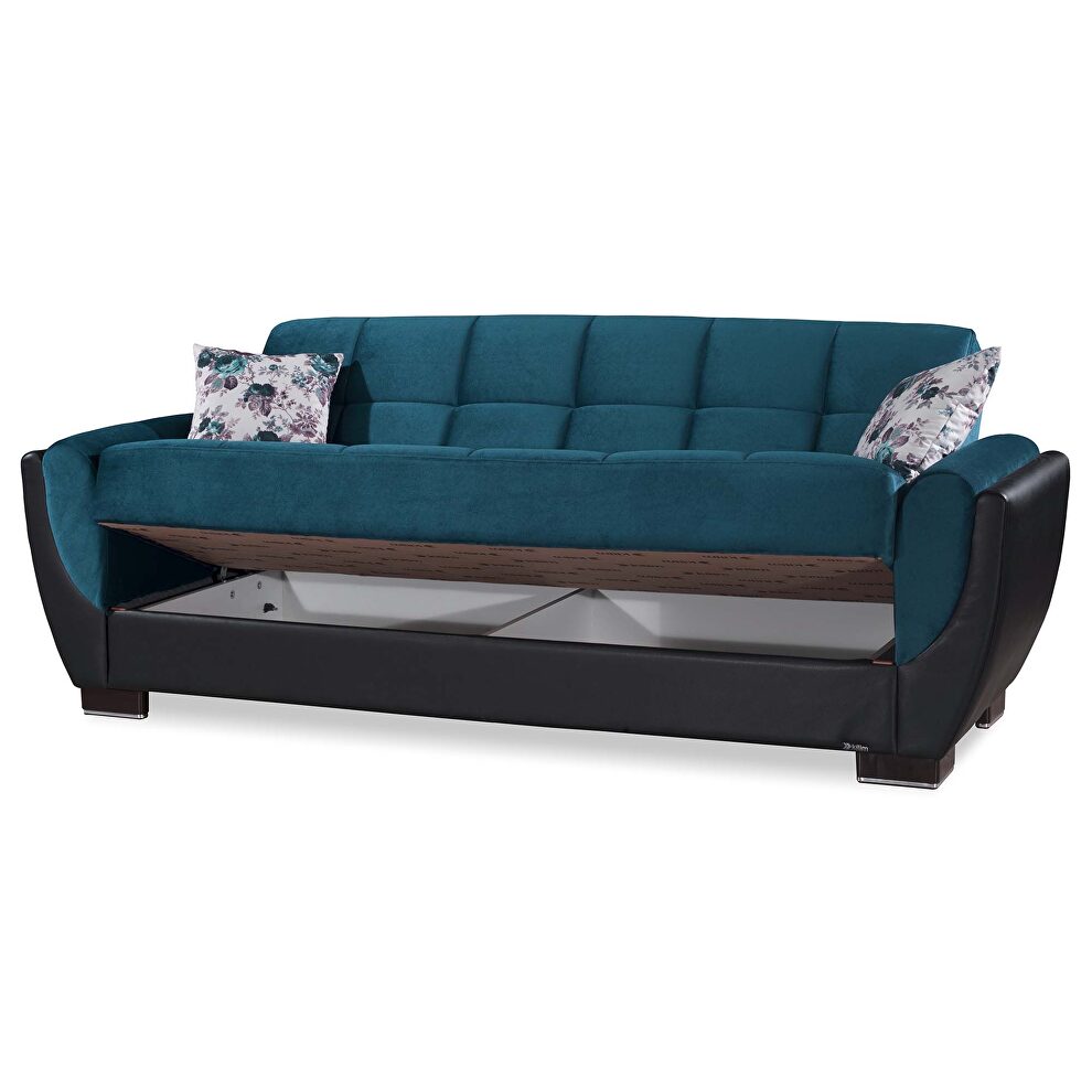 Blue fabric on black pu sleeper sofa w/ storage by Casamode additional picture 3
