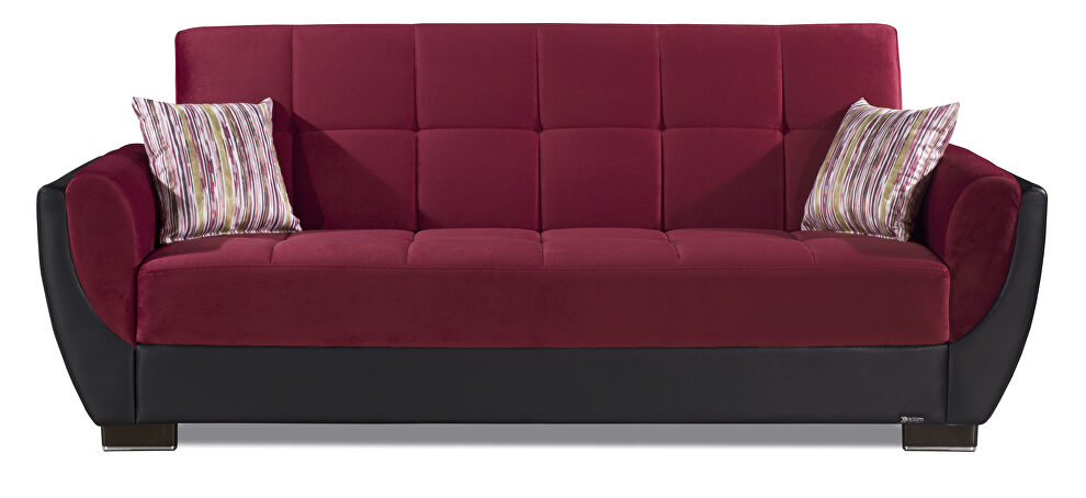 Burgundy fabric on black pu sleeper sofa w/ storage by Casamode additional picture 3