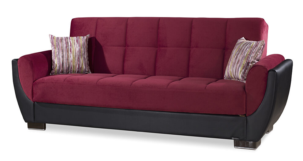 Burgundy fabric on black pu sleeper sofa w/ storage by Casamode additional picture 7