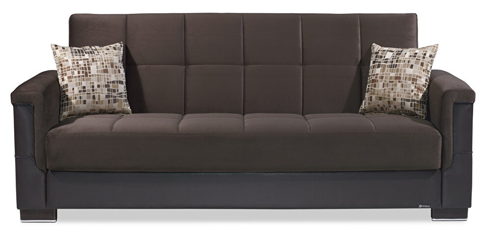 Two-toned chocolate fabric / brown leather sofa sleeper by Casamode additional picture 2