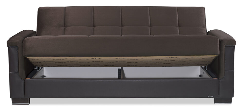Two-toned chocolate fabric / brown leather sofa sleeper by Casamode additional picture 3