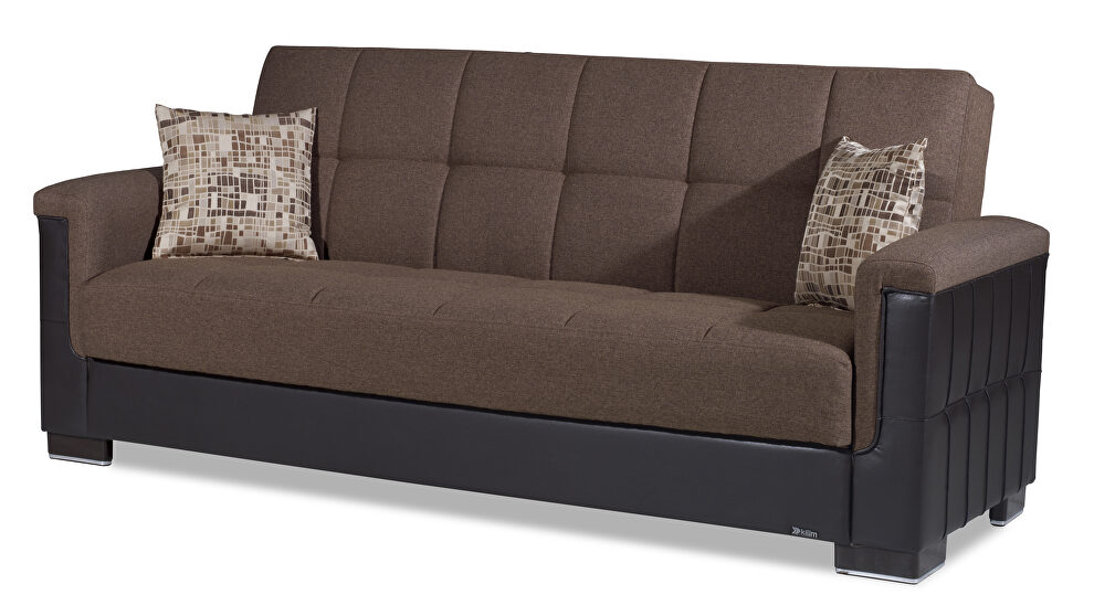 Two-toned cocoa fabric / brown leather sofa sleeper by Casamode additional picture 3