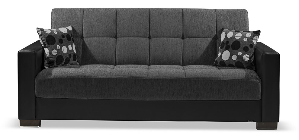 Gray microfiber / black pu leather sofa w/ storage by Casamode additional picture 2