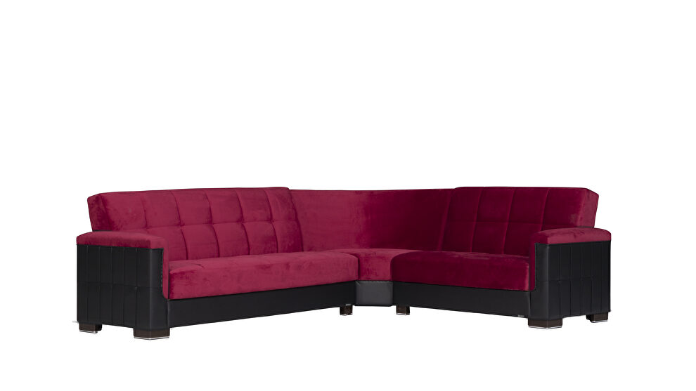 Fully reversible burgundy fabric / black leather sectional by Casamode additional picture 2