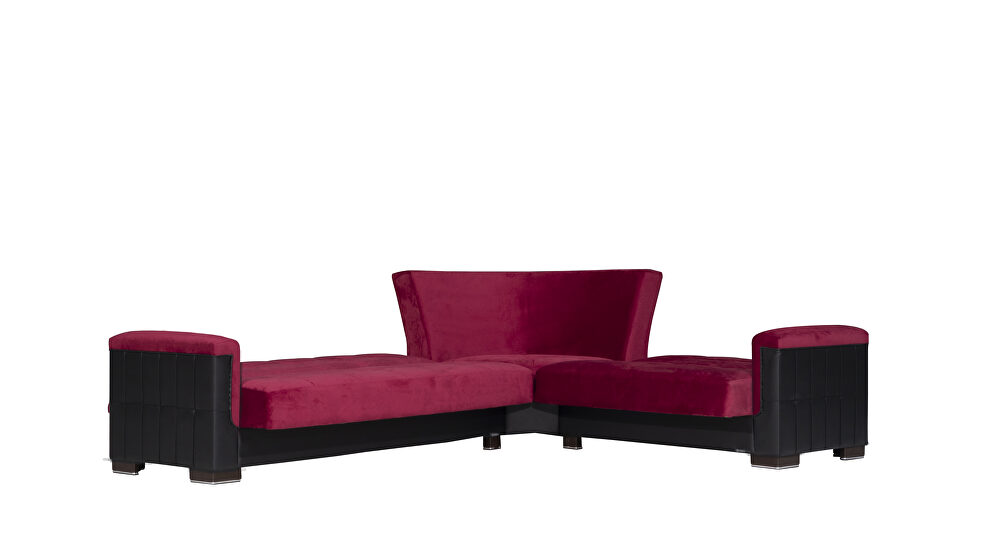 Fully reversible burgundy fabric / black leather sectional by Casamode additional picture 4