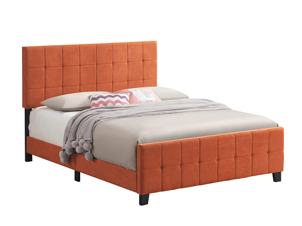 Orange fabric grid tufted headboard queen bed by Coaster additional picture 3
