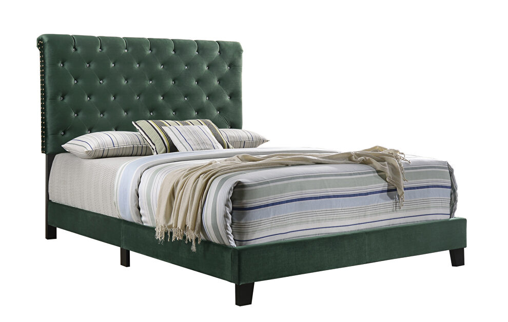 Green velvet queen bed by Coaster additional picture 2