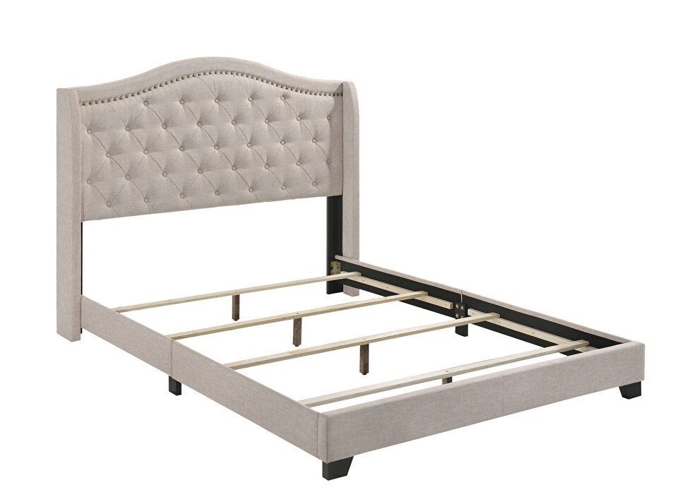 Beige fabric queen bed w slats by Coaster additional picture 2