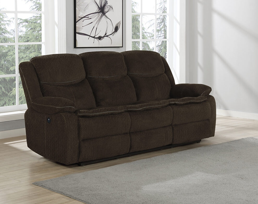 Power motion sofa upholstered in brown performance grade chenille by Coaster additional picture 2