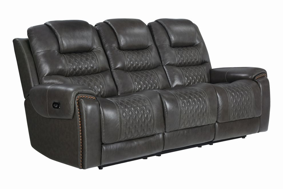 Dark charcoal gray top grain leather recliner sofa by Coaster additional picture 9