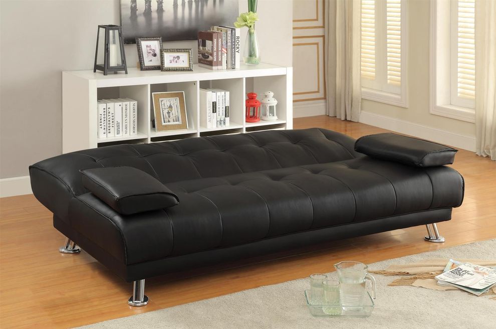 Adjustable black leatherette sofa bed by Coaster additional picture 2