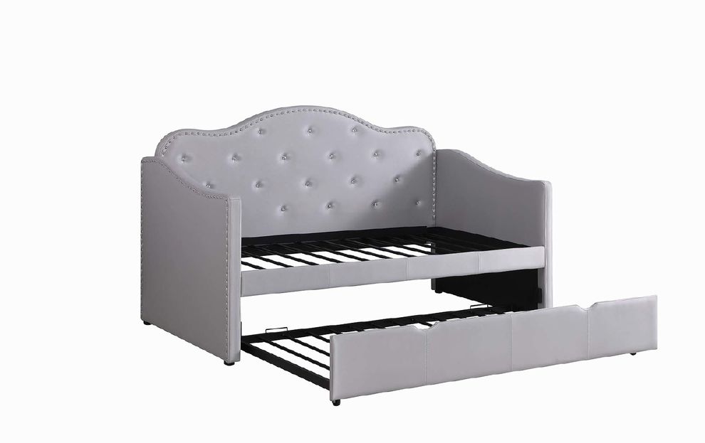 Twin daybed w/ trundle in gray leatherette by Coaster additional picture 6