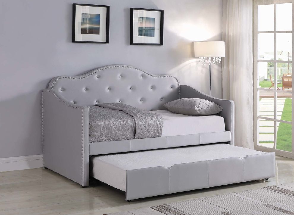 Twin daybed w/ trundle in gray leatherette by Coaster additional picture 7