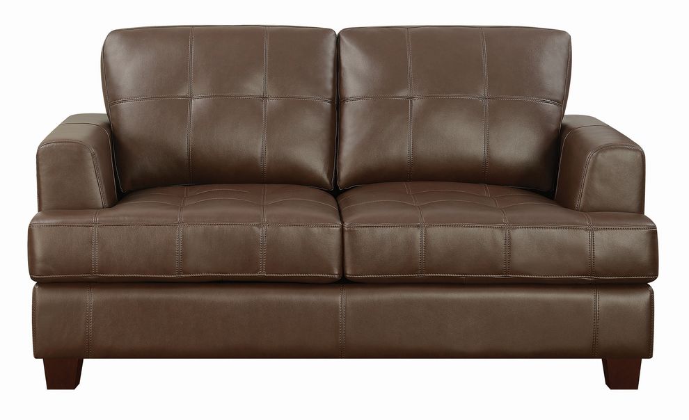 Affordable brown faux leather sofa by Coaster additional picture 4