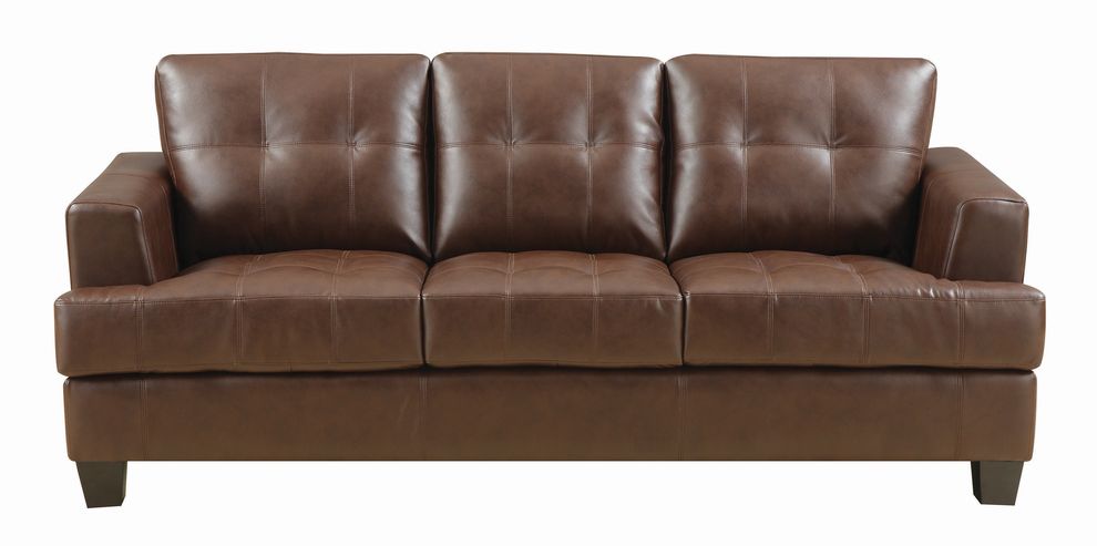 Affordable brown faux leather sofa by Coaster additional picture 10