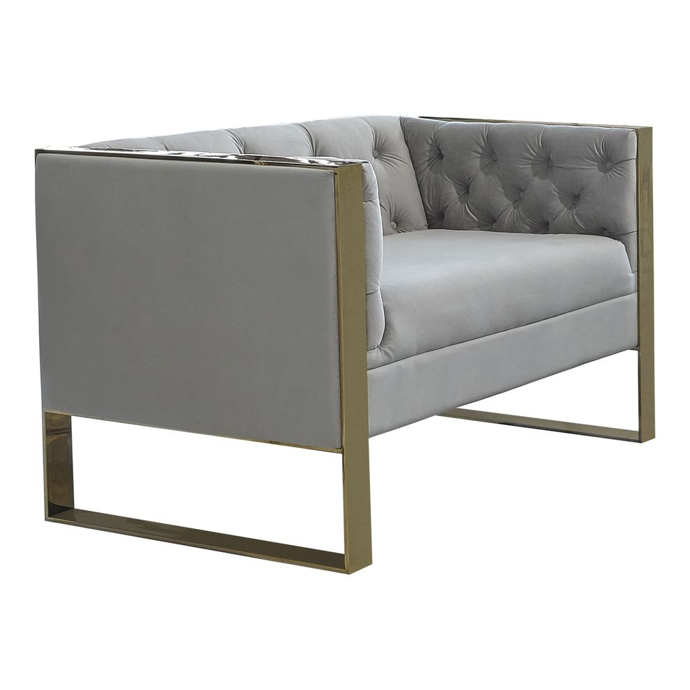 Glam style gray tufted sofa w/ golden steel legs by Coaster additional picture 2