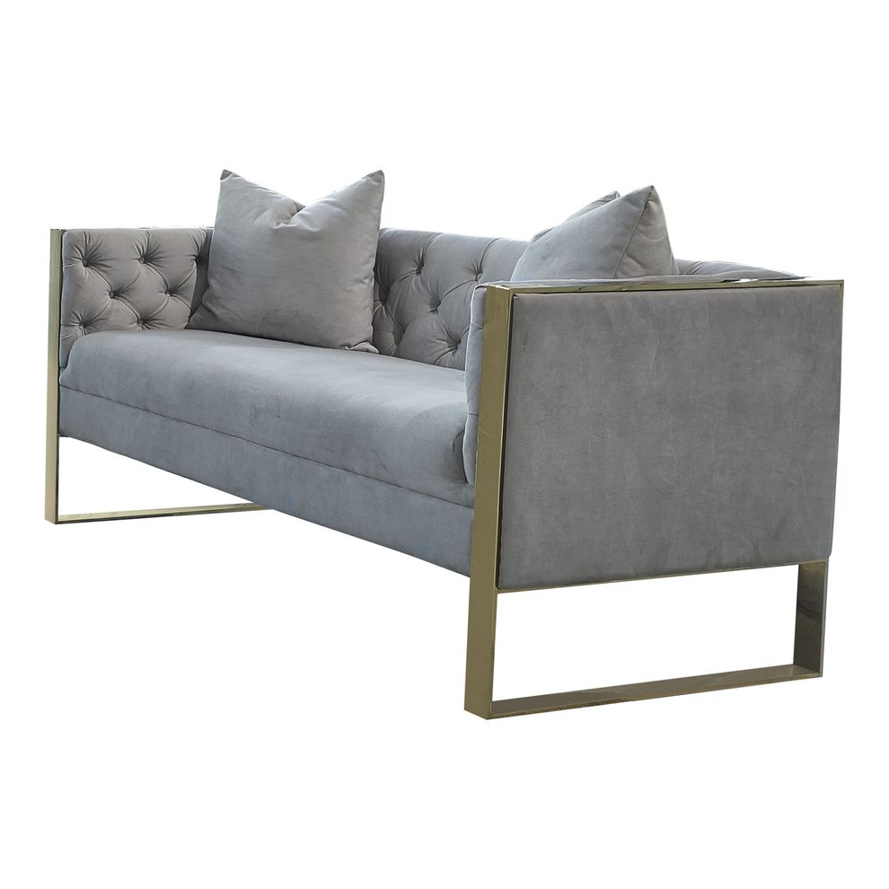 Glam style gray tufted sofa w/ golden steel legs by Coaster additional picture 3