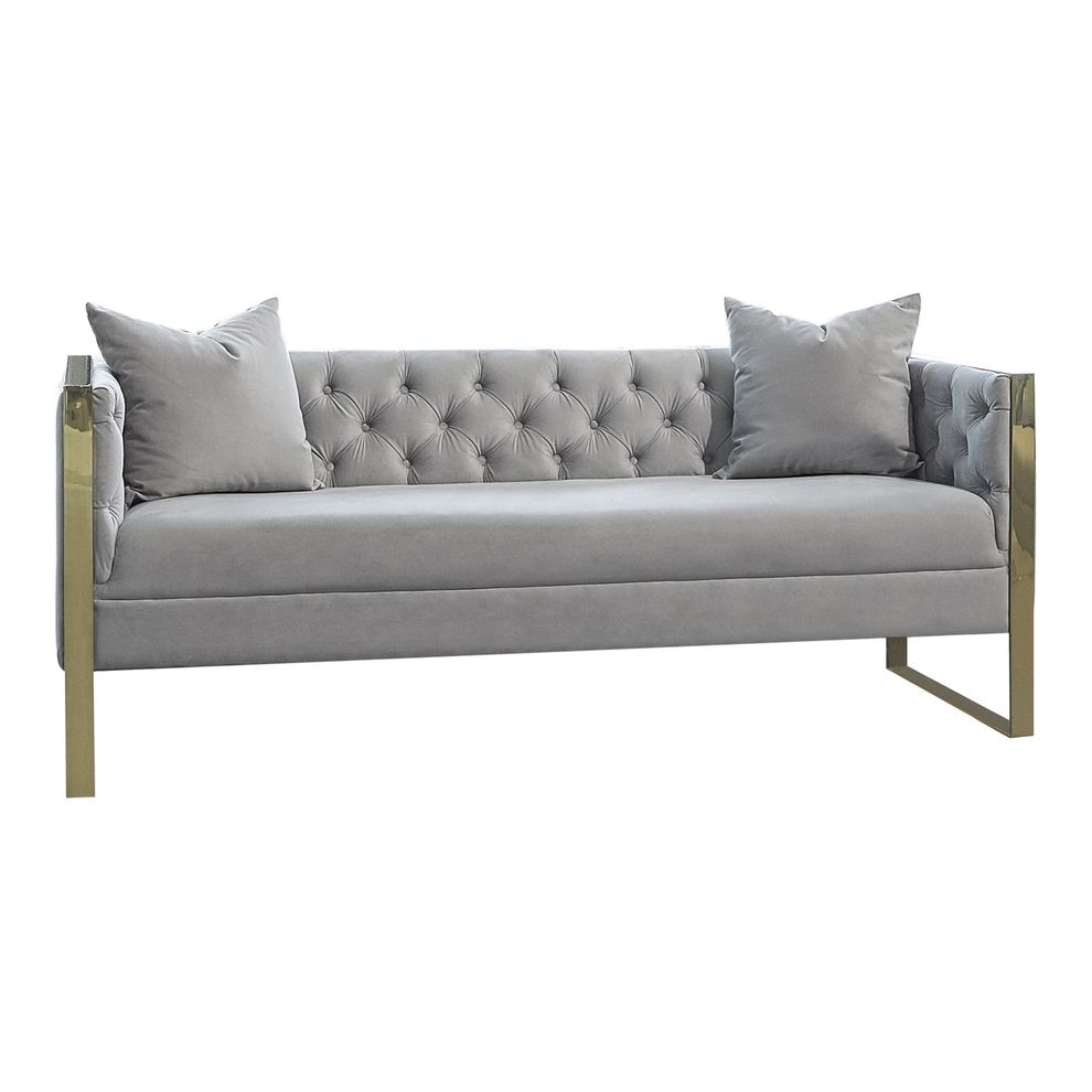 Glam style gray tufted sofa w/ golden steel legs by Coaster additional picture 4