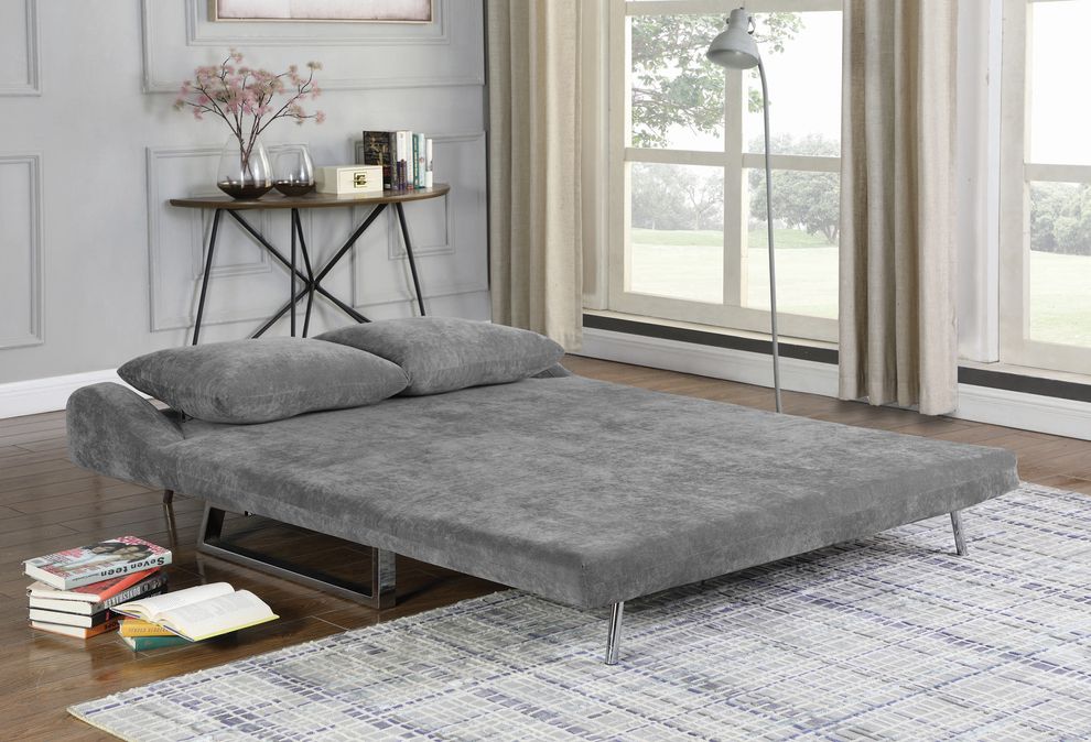 Velvet gray fabric sofa bed w/ chrome legs by Coaster additional picture 7