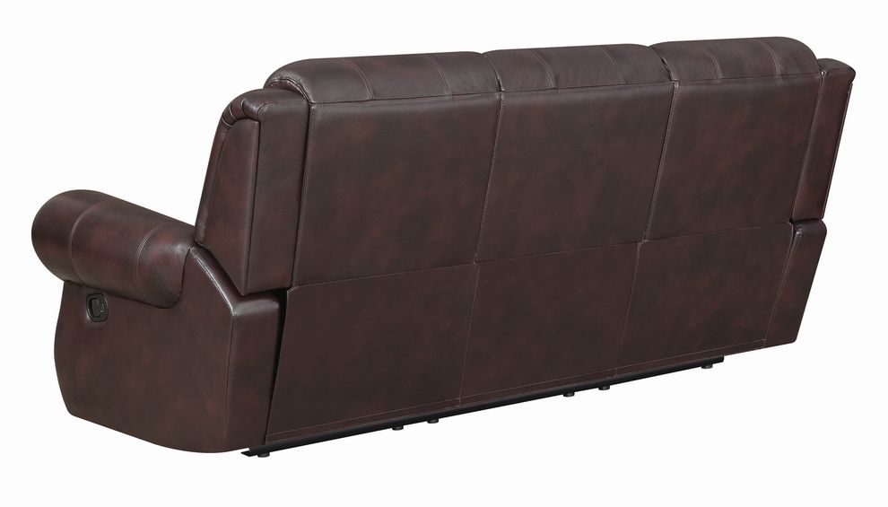 Traditional brown reclining sofa with nailhead studs by Coaster additional picture 3