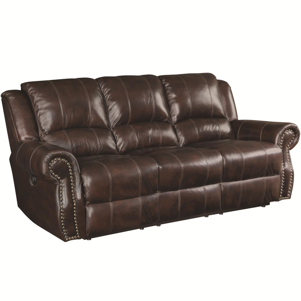 Traditional brown reclining sofa with nailhead studs by Coaster additional picture 8