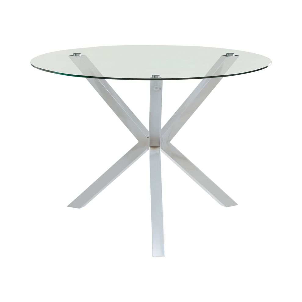 Modern dining table w/ round glass top and x chrome base by Coaster additional picture 3