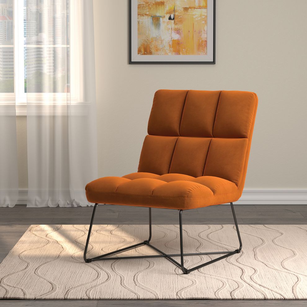 Burnt orange velvet contemporary accent chair by Coaster additional picture 2