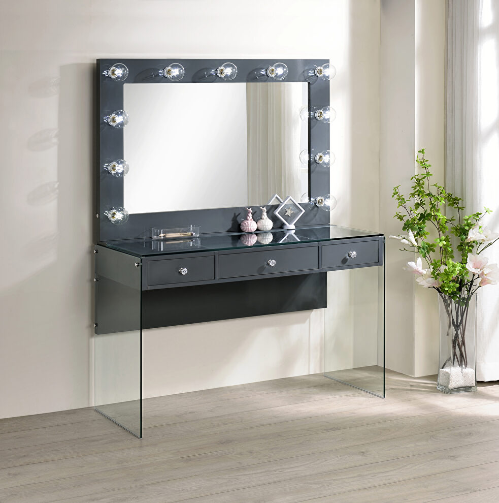 Gray high gloss lacquer finish vanity table by Coaster additional picture 2