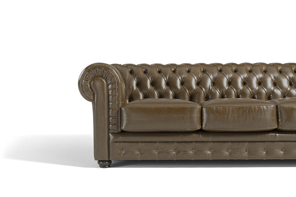 Brown leather tufted classic design sofa by Diven Living additional picture 6