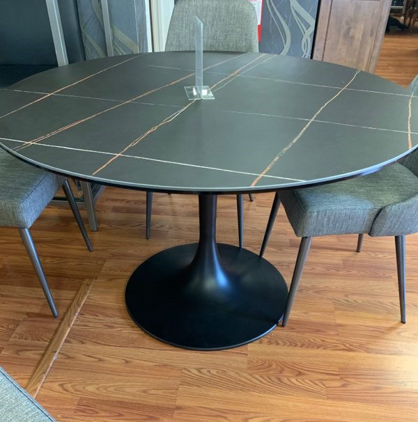 Black / dark gray round ceramic top dining table by ESF additional picture 6