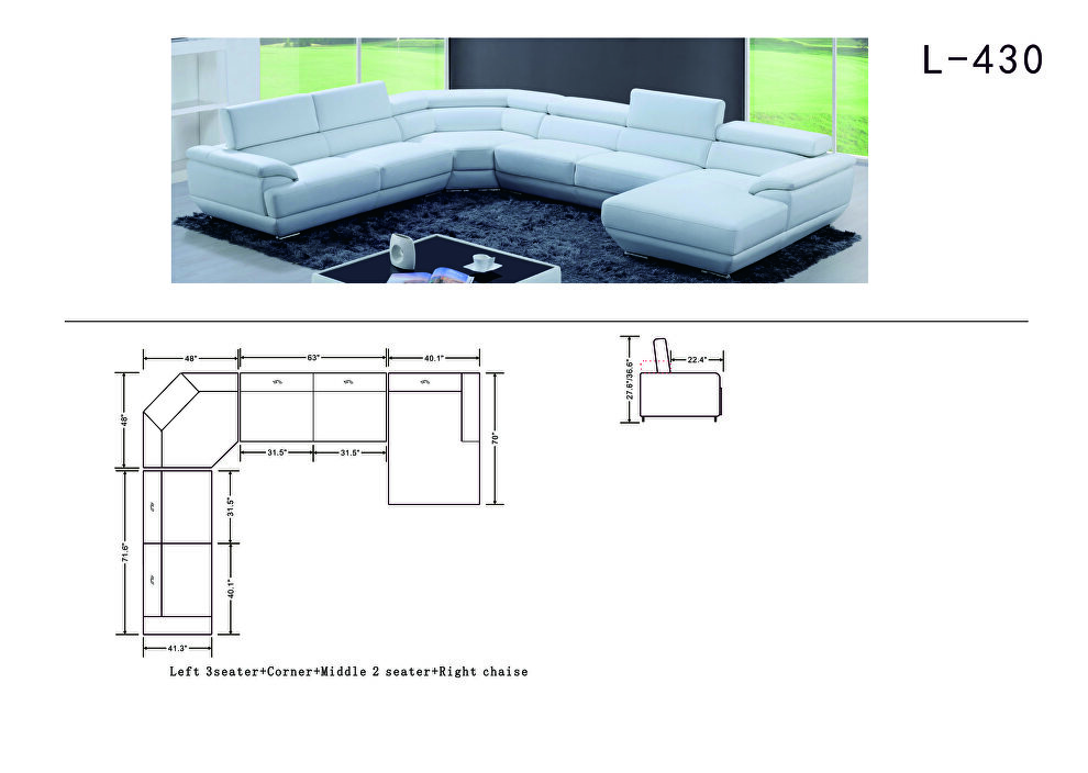 White large living room sectional sofa by ESF additional picture 2