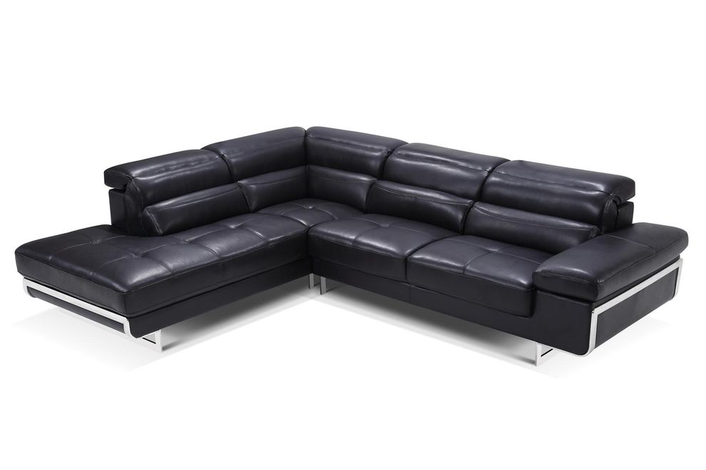 Quality black leather ultra-modern sectional w/ adjustable headrest by ESF additional picture 2