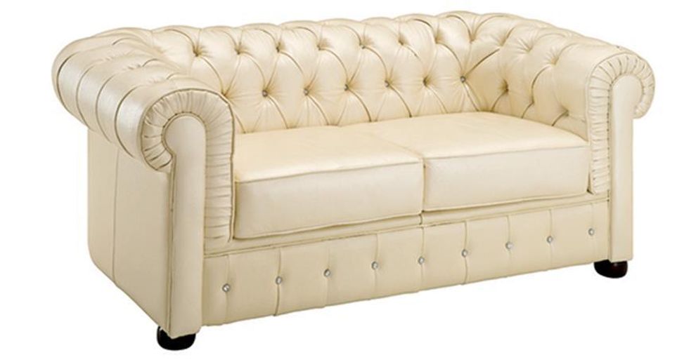 Ivory leather tufted buttons design sofa by ESF additional picture 3