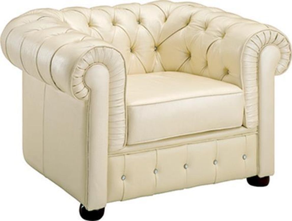 Ivory leather tufted buttons design sofa by ESF additional picture 4