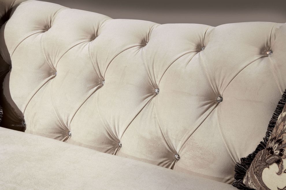 Royal style tufted sofa in light beige fabric by Furniture of America additional picture 3