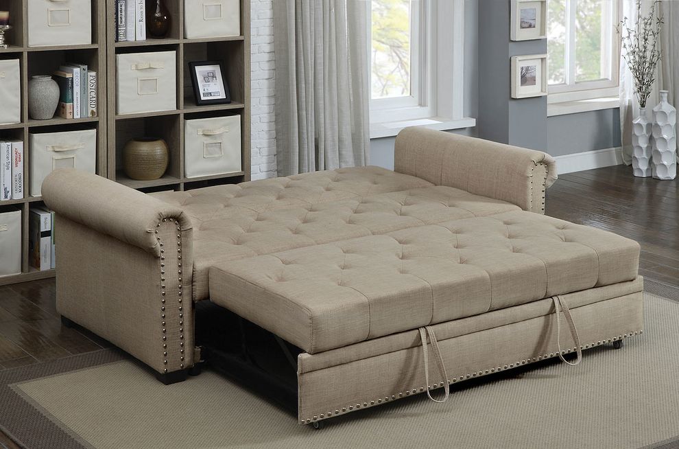 Beige fabric tufted back sleeper sofa by Furniture of America additional picture 4