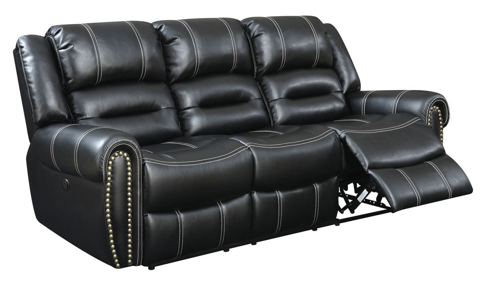 Motion / stitching / black leatherette recliner sofa by Furniture of America additional picture 4