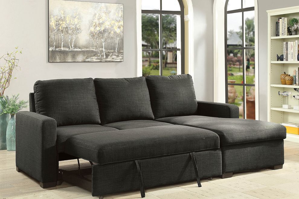 Dark gray fabric sectional w/ sleeper by Furniture of America additional picture 2