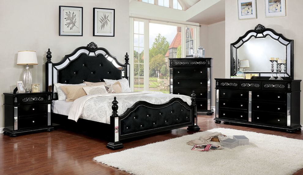 Classic tufted hb bed with mirrored accents by Furniture of America additional picture 2