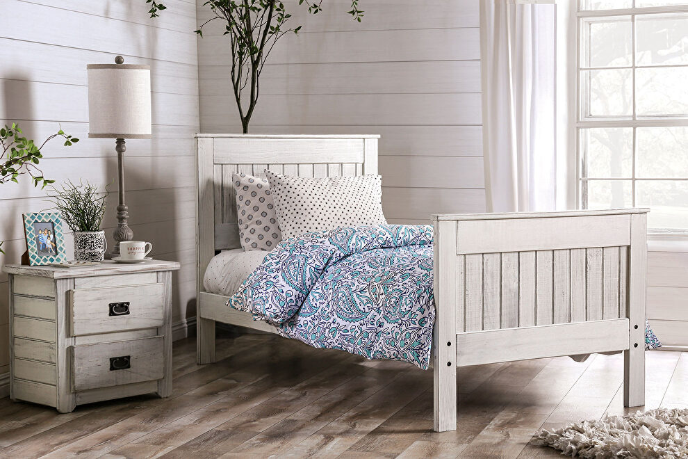 Weathered white american pine wood construction bed by Furniture of America additional picture 3