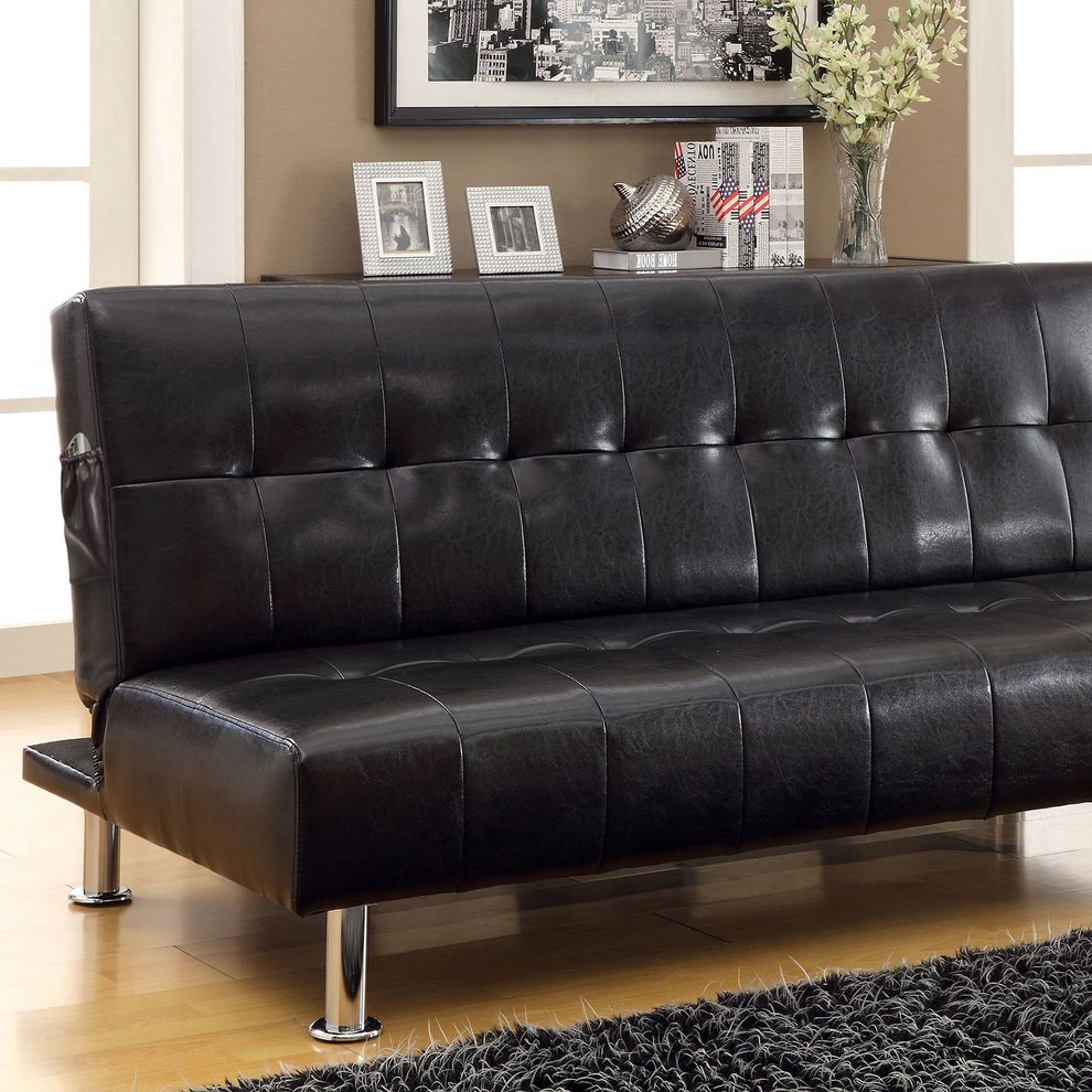Black/Chrome Contemporary Leatherette Futon Sofa by Furniture of America additional picture 2