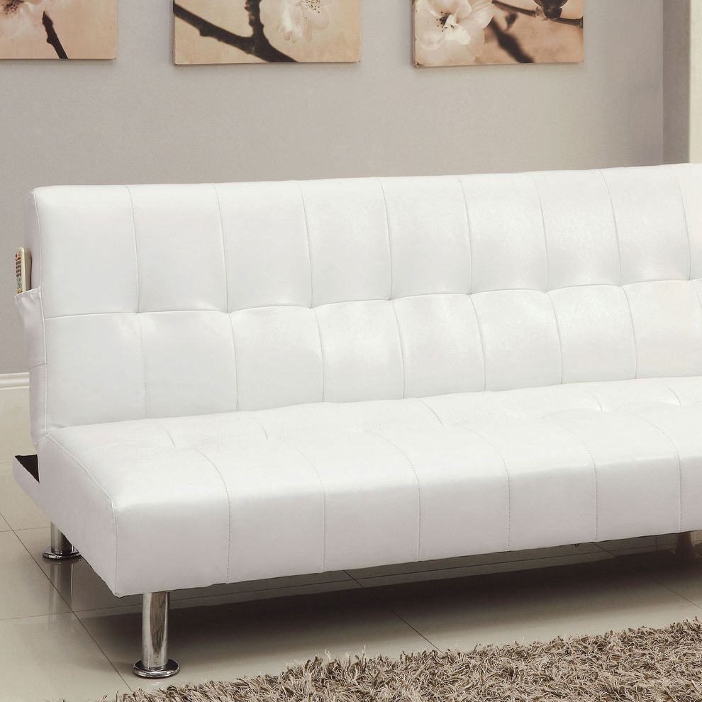 White/Chrome Contemporary Leatherette Futon Sofa by Furniture of America additional picture 2