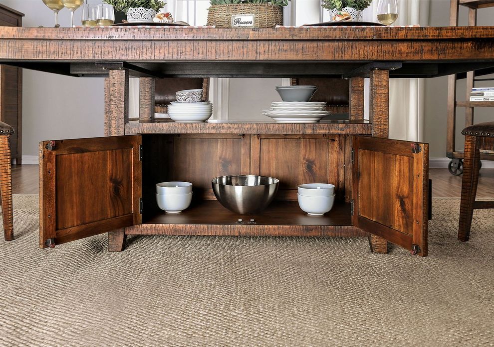 Light walnut rustic dining table with base storage by Furniture of America additional picture 2