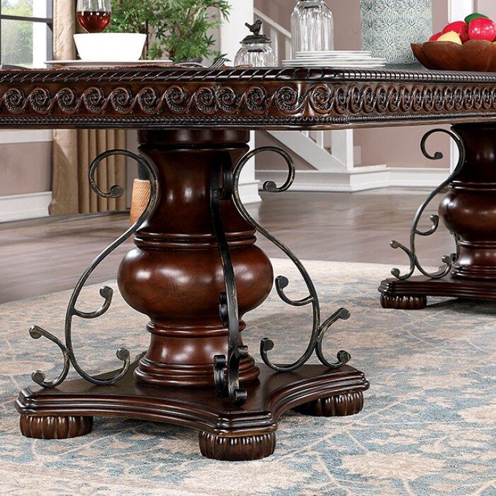 Double pedestal base large table top in brown cherry finish by Furniture of America additional picture 14