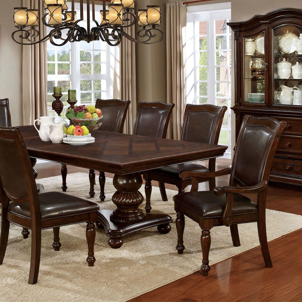 Brown cherry finish double pedestial dining table by Furniture of America additional picture 2