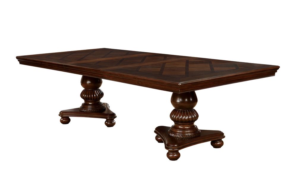 Brown cherry finish double pedestial dining table by Furniture of America additional picture 5