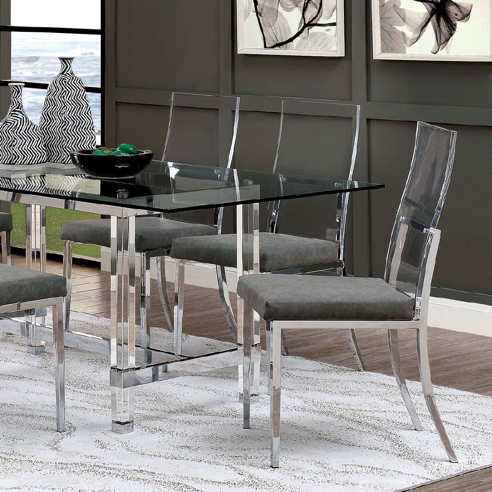 Acrylic / glass / metal modern dining table by Furniture of America additional picture 2
