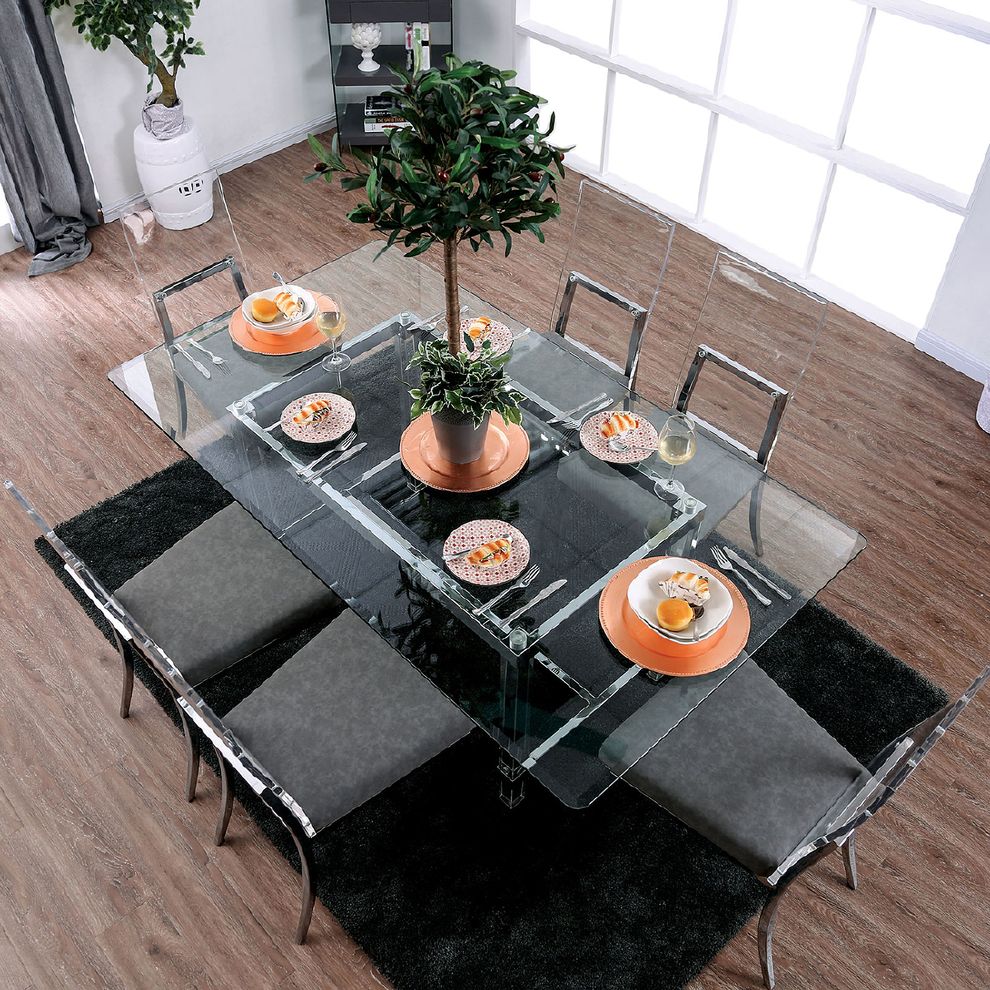 Acrylic / glass / metal modern dining table by Furniture of America additional picture 4